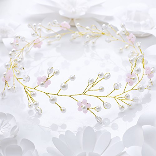 Yean Wedding Hair Vine Gold Headband Bridal Branch Crystal Wreath Bridal Vine Rose Hair Vine Gold Bridal Hair Wedding Hairstyle for Bride and Bridesmaid - 19.68inches