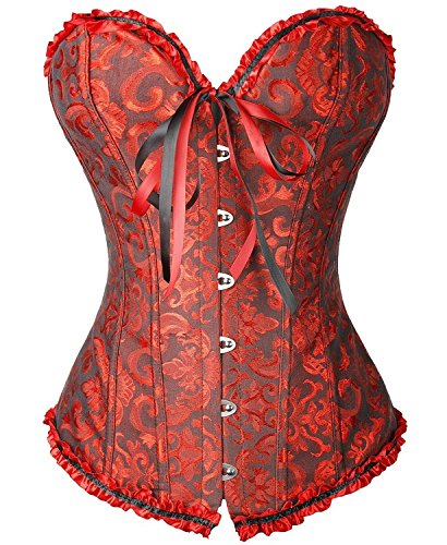 All-corset Women s Plus-Size Lace Up Boned Overbust Corset XXXX-Large Black&Red