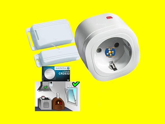 FUNK-Abluftsteuerung-SET 3000 W Power-Zwischenstecker +Fensterkontaktschalter EINSATZBEREIT ANGELERNT +Ersatzbatterie| IT/Int