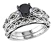 1.39 Carat (ctw) Black Diamond Engagement Ring and Wedding Band Set in 10K White Gold