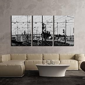 3 Piece Canvas Wall Art - Railroad Track in Black and White - Modern Home Art Stretched and Framed Ready to Hang - 16"x24"x3 Panels