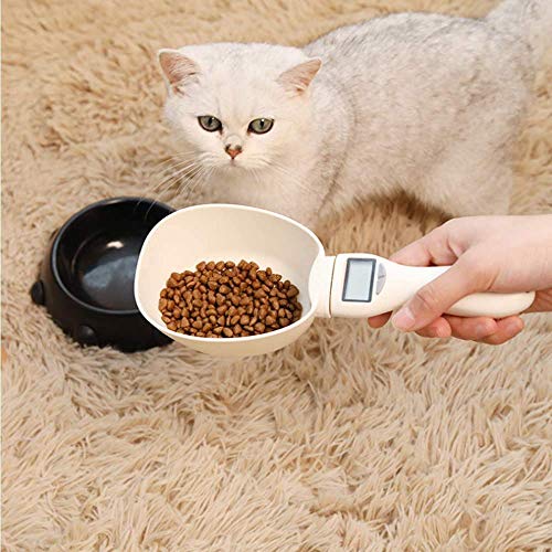 HAICHEN TEC Pet Food Measuring Scoop, Precise Dog Food Measuring Cup Five Measuring Units,Detachable, Cat Food Digital Scale Spoon with LCD Display for Measuring Pets Food (White)