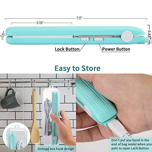 Food Bag Heat Sealer, Mini Sealing Machine with Smart Control Corrugated Suspension Heating Sheet, Double Safe Button on the Side with 47 inch plug cord (green)