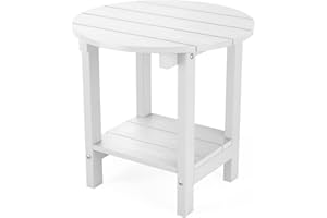 MXIMU Round Outdoor Side Table Adirondack Tables 18 Inch Chairside End Tables with Storage Shelf, 2-Tier Plastic Patio Side Table for Balcony Backyard Lawn (White, 1 Pack)
