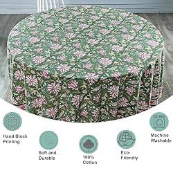 Ridhi Hunter Green 100% Cotton Round 120 Tablecloth