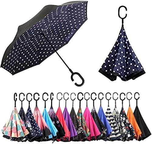 Hoyst Double Layer Inverted Umbrellas – 2019 Reverse Folding Upside Down Umbrella with C-Shaped Handle – Large, UV Protection, Windproof Inside Out Umbrella for Men, Women, Car, Rain