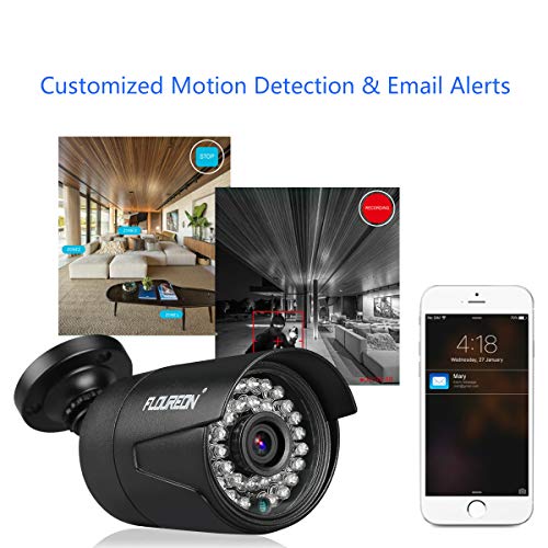 FLOUREON 8CH 5-IN-1 Security Camera System 1080N AHD Video DVR Recorder with 4X HD 3000TVL 2.0MP CMOS Lens 1080P Indoor Outdoor Weatherproof CCTV Cameras, Night Vision, Easy Remote Access, Motion Aler - Thumbnail 4
