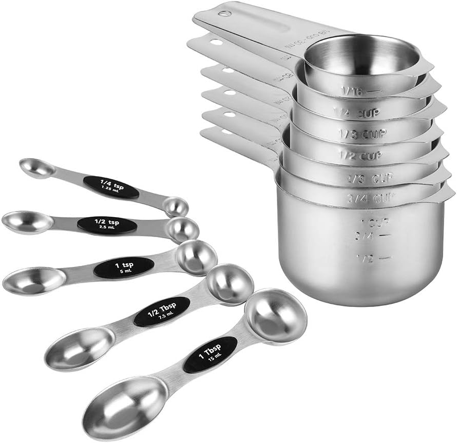 Stainless Steel Measuring Cups and Spoons Set - 12 Piece Stackable Set