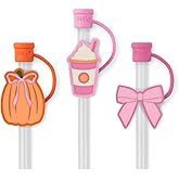 Swig Straw Toppers Set, 3 Reusable Straws with 3 Silicone Straw Covers, Cover Cap Customizable Length, Compatible with 40oz Tumblers, Tumbler Accessories (Pumpkins and Bows)