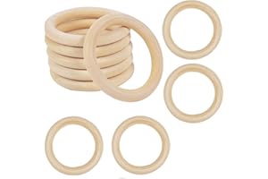 PONGJA 50 Pieces Nature Wooden Rings, 55mm Diameter Unfinished Wood Rings for Crafts Macrame Rings Wood Circles for DIY Craft, Ring Pendant and Connectors Jewelry Making