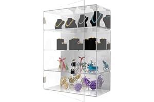 BSRTOP Clear Acrylic Countertop Display Case: 4-Tier Showcase with Lock Key&Mirror - Detachable Display Cabinet Suitable for Figures Rock Collectibles(11.8x5.9x15.7 inch)