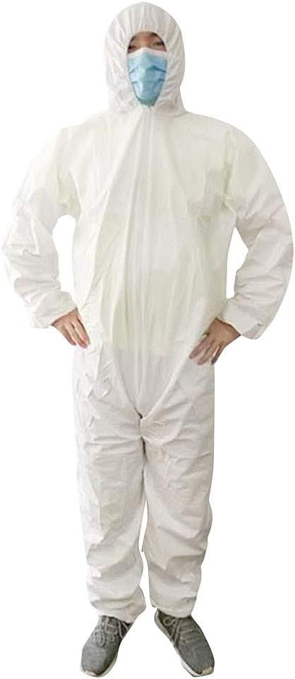 Reusable Protective Isolation Gown, Protective Overall with Hood, Isolation Coverall Clothing Unisex Siamese, Individually Packed, Anti-Static Waterproof(XL, White)