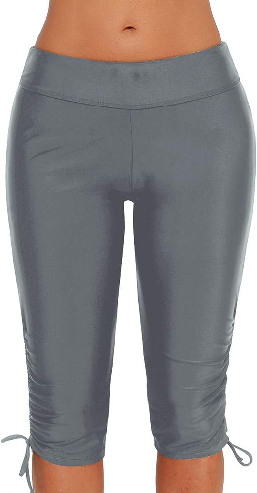 Romacci Women Swim Bottom High Stretchy Adjustable Side Drawstring Tie Rashguard Pants Boardshort Carpis Swim Leggings