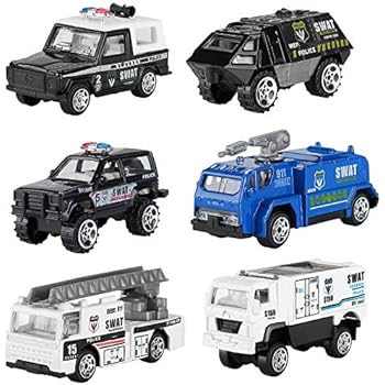 Hautton Diecast Police Cars Toy Vehicles, 6 Pack Alloy Metal Army Toys Model Cars Playset Police Patrol Jeep SWAT Truck Toy Cars for Kids Boys Toddlers
