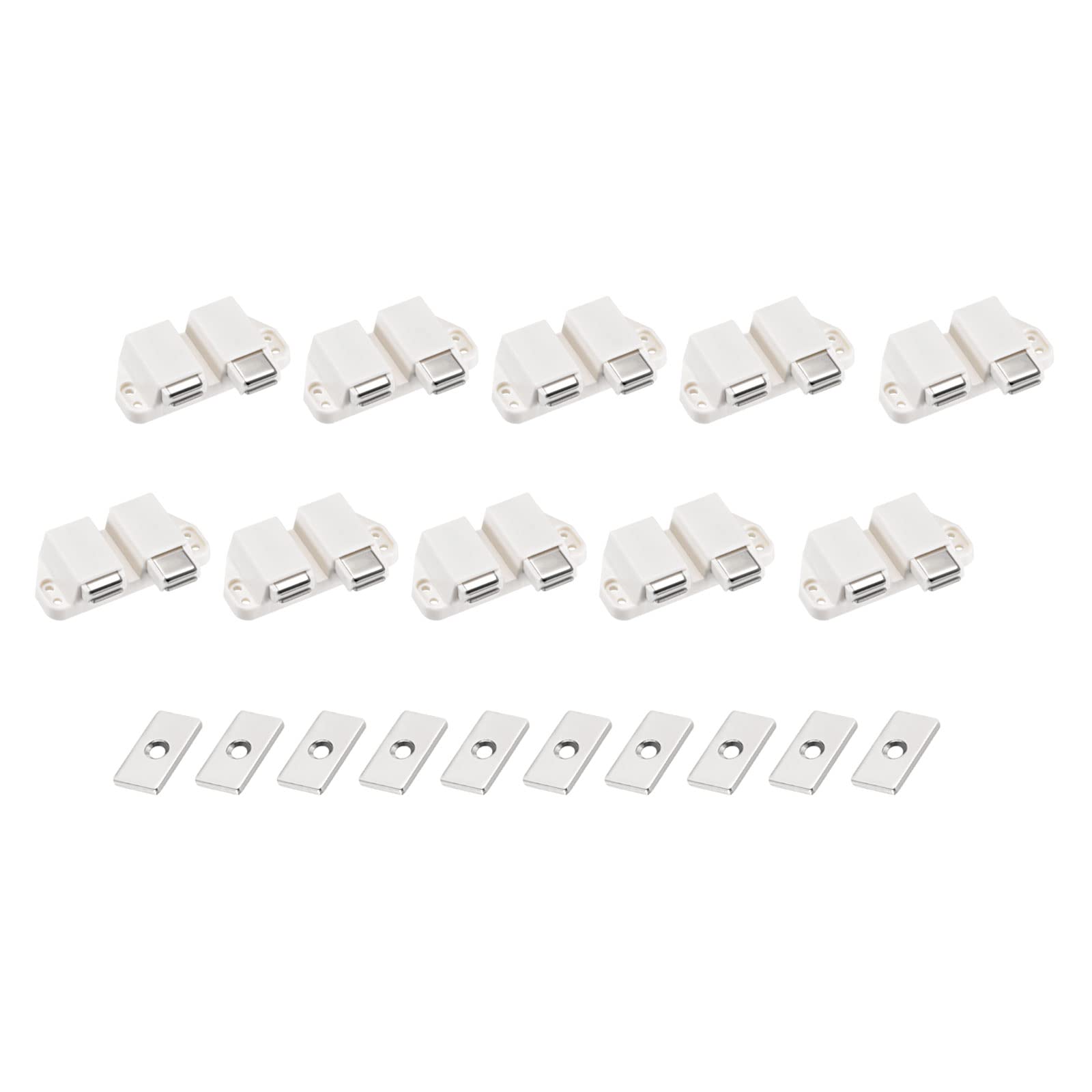 METALLIXITY Double Magnetic Touch Latch (1.38"x2.72") 5Pcs, Plastic Touch Latches Catch - for Cabinet Door Drawer, Home Decoration, White