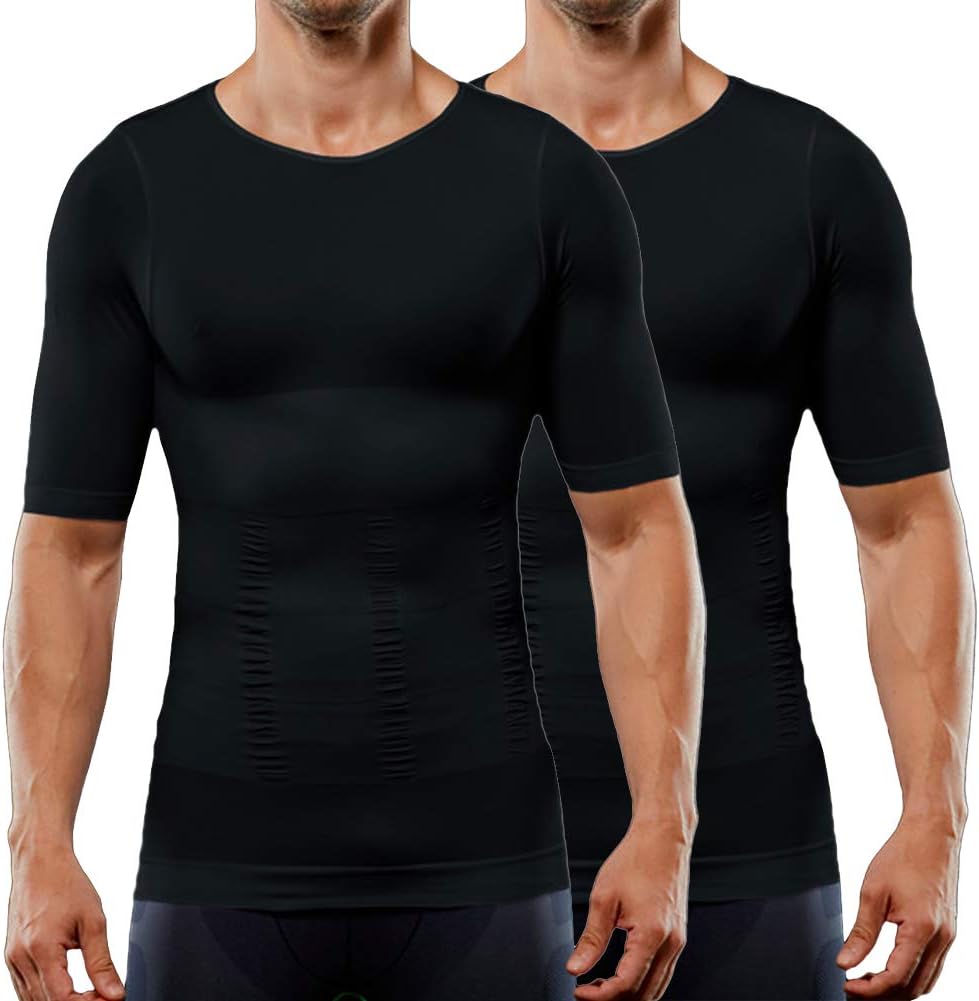 Lavento Men's Body Shaper Abs Abdomen Undershirts Short-Sleeve Compression Shirt