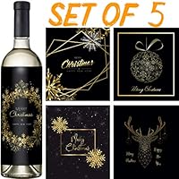 Christmas Wine Stickers Set of 6 - Black and Gold Wine Labels - Funny Christmas Wine Bottle Cover and Custom Christmas Labels (BlackGold1)