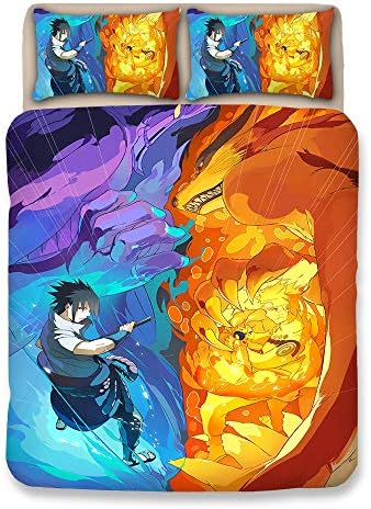 3D Naruto cartoon pattern duvet cover with 2pcs pillowcases, bedding sets for kids and teen. (color 13, Single 3pcs)