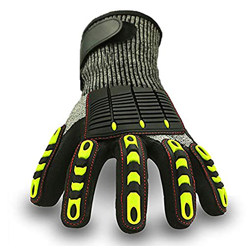 Impact Reducing Work Gloves, Superior Grip Coating Cut Resistant Liner Level 5 Protection for Mechanic Car Tools Garden Construction Multi-Purpose.