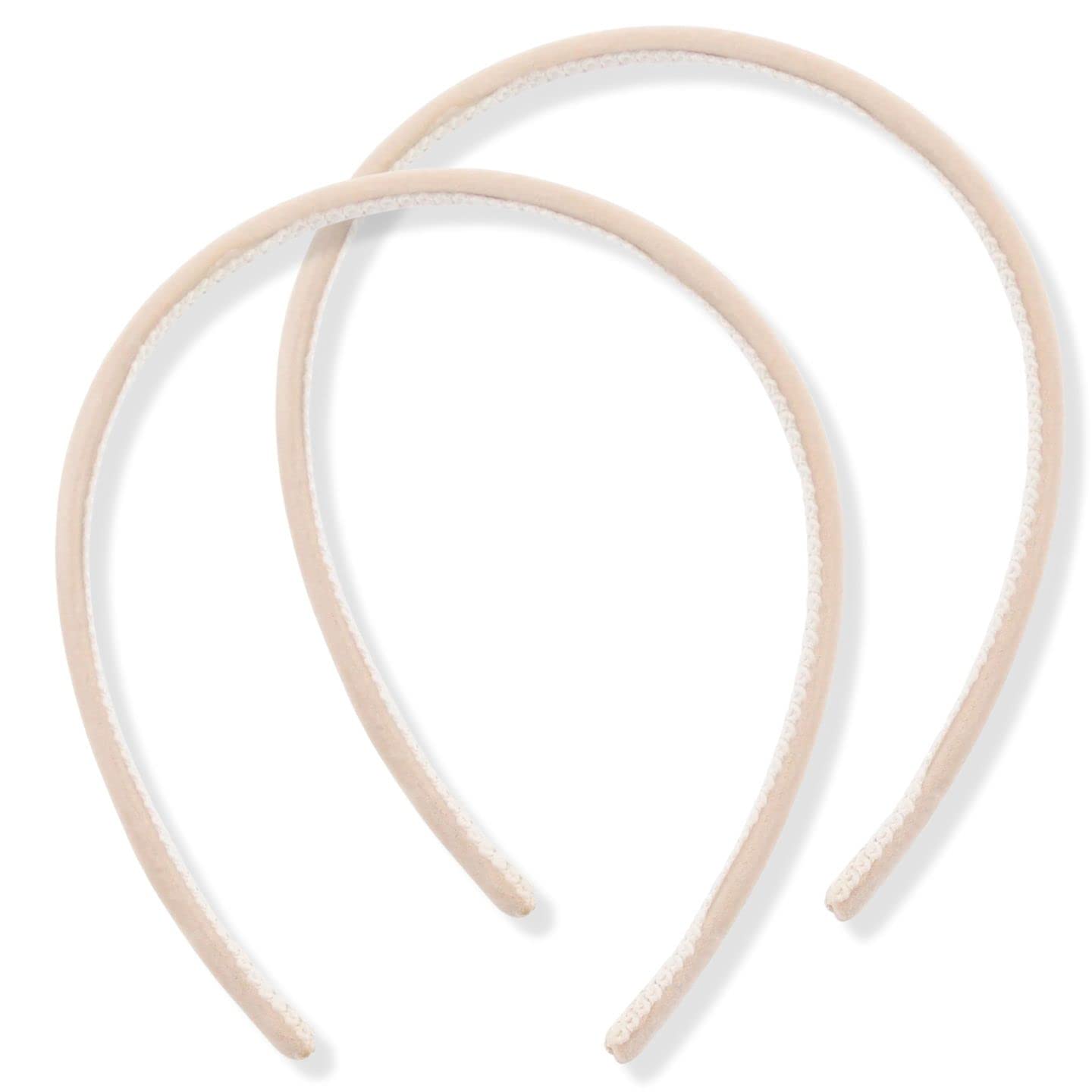 Topkids Accessories 2x Thin Velvet Hair Bands Headbands Alice Bands Head Bands Hairbands Women Adult Girls Wedding Bride Fashion Luxury Comfortable 1cm 0.4" (Beige)