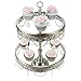 Anastasia Collection Antique Silver 2 Tier Cupcake Stand, Round Metal Glass Top Dessert Wedding Party Display Tower with Crystals