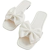 GORGLITTER Women's Bow Dress Flat Sandals Cute Square Open Toe Dressy Vacation Wedding Summer Slip On Slide Sandals