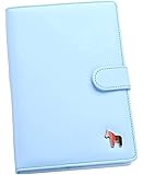 PU レザー 製 システム 手帳 ノートカバー A5 サイズ 可愛い ワンポイント メタル チャーム パステル カラー メモ 用紙 付属 (ライトブルー)