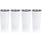 MAIKESUB 4 Pack Sublimation Blank Tumbler White 20 OZ Stainless Steel with Lid Vacuum Insulated Tumbler Double Wall Coffee Cup
