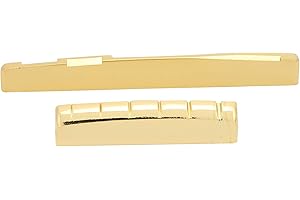 Keenso Guitar Nut and Saddle Set, Guitar Cattle Bone Saddle Metal Acoustic Brass Bone Bridge Saddle for 6 String Musical Inst