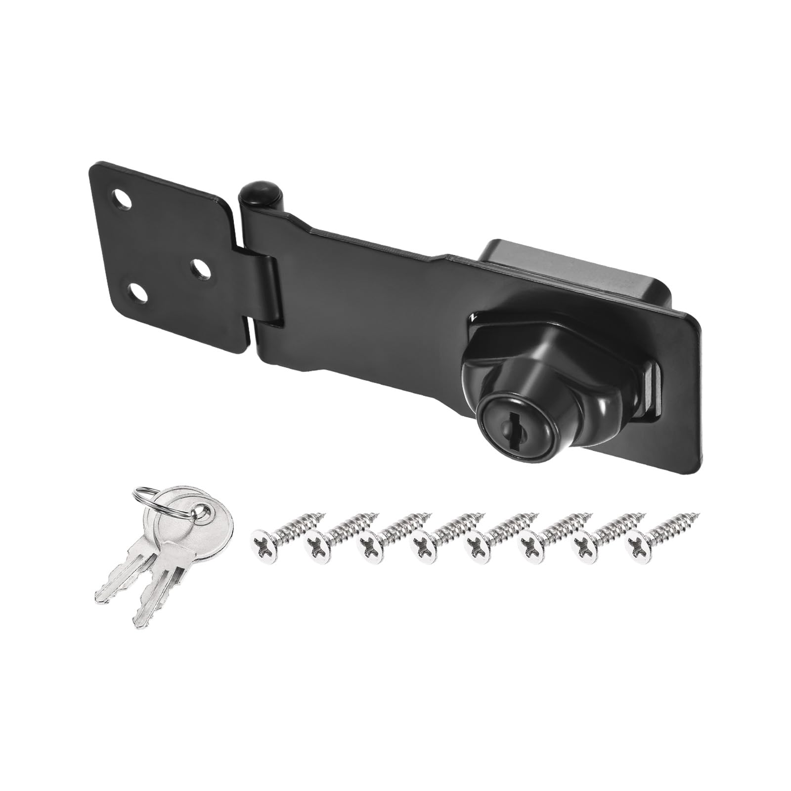 PATIKIL Keyed Hasp Locks, 4 Inch Twist Knob Locking Hasp Zinc Alloy Safety Hasp Latches with Keys Keyed Different for Cabinet Small Door, Black