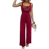 BLENCOT Womens Velvet Jumpsuit Winter Sleeveless Wide Leg Rompers Casual Fall Overalls