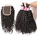 Nadula 8A Unprocessed Brazilian Curly Virgin Human Hair with Free Part Lace Closure Pack of 4 Remy Human Hair Natural Color (16 18 20+14closure)