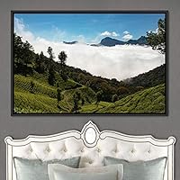 Framed Canvas Wall Art Greenlands Aerial Dark Farmhouse/Country Green Nature Photography Realism Relax/Calm - 16x24 inches
