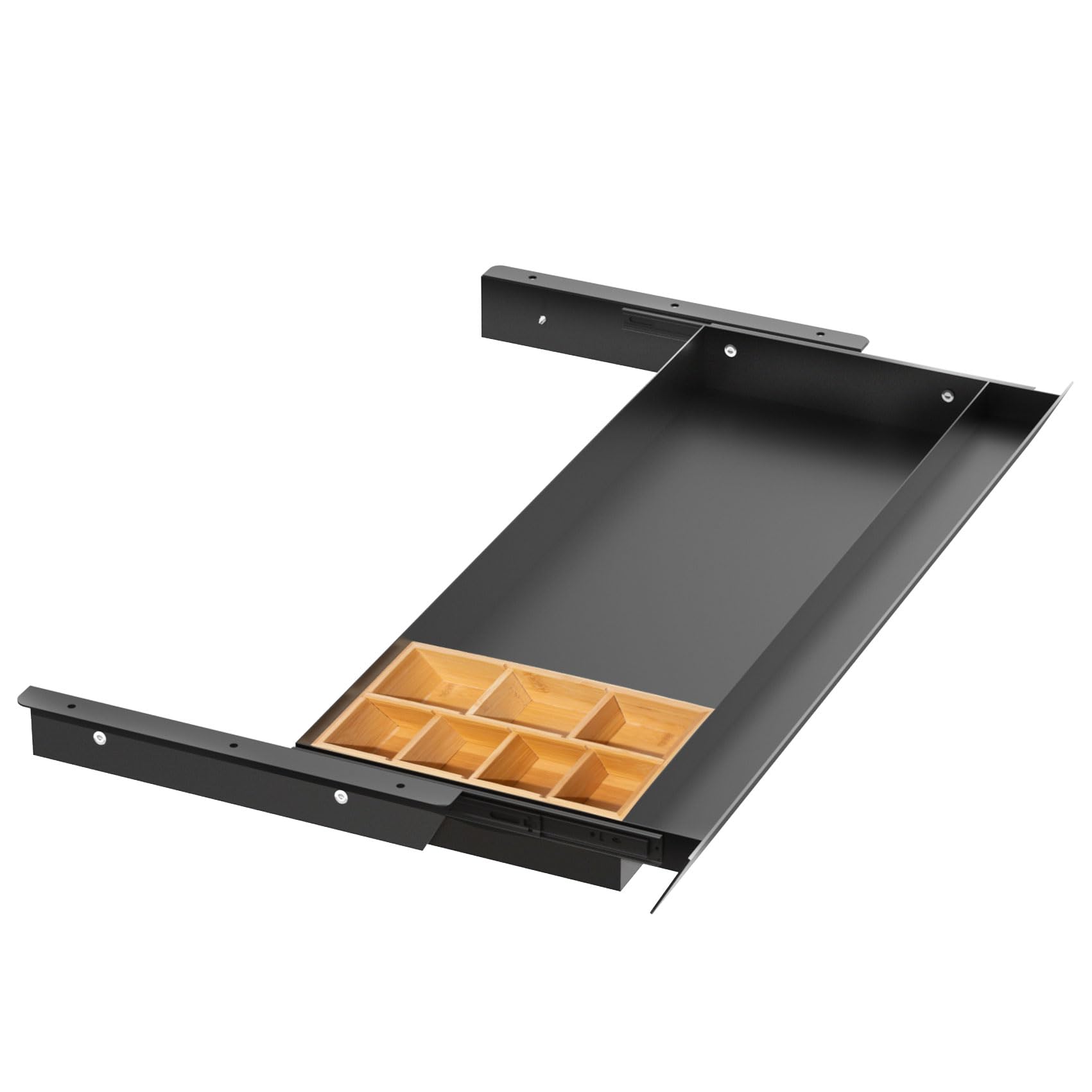 Photo 1 of Gaxomo Large Under Desk Mounted Sliding Drawer with Bamboo Tray and 60 Degree Tilt Panel to Pull Out, 30'' Long & 13'' deep Large Storage Organizer for Sit Stand Workstation