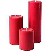 Mister Candle Unscented Dripless Red Pillar Candles Set of 3, Hand Poured 3 Inch Candles, Premium Wax, Decorative Pillars, (3" x 4", 3" x 6", and 3" x 9", Red)