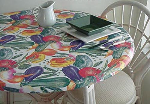 Fitted Elastic Edge Round Vinyl Tablecloth Table Cover fits 36" to 46" Garden Harvest Vegetables