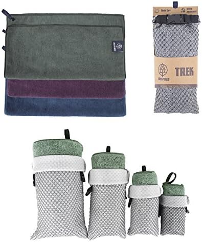 Biospired Trek Pack Quick Drying Microfiber Camp Towel with Snap Loop/Carry Pouch, Violet, Large