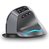 zelotes Bluetooth Wireless Mouse with Display,Rechargeable,3200DPI,BT 5.0/3.0 &amp; 2.4G,7 Buttons,LED,USB Optical Ergonomic Vertical Mouse f&uuml;r Laptop,PC,Tablets,Black