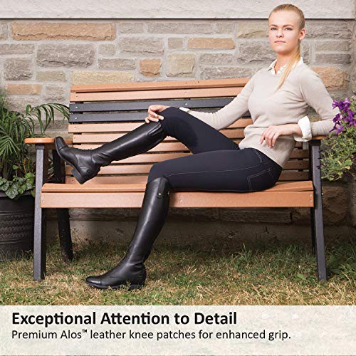 ELATION EuroSeat Breeches, Platinum Brooklyn Riding Breeches for Women, Thick Elastic High Waist w/Contrast Piping & Leather Knee Patch -Ladies Equestrian Riding Pants & Horse Show Breech (Navy, 36R) - Thumbnail 2