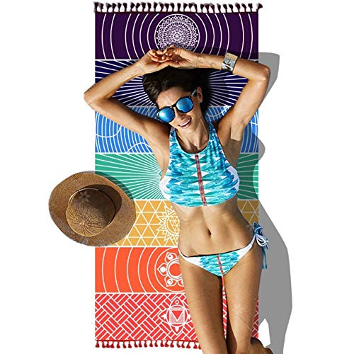 Simpkeely Chakra Tapestry, Cotton Rainbow Meditation Yoga Mat, Colorful Bohemian Hippy Chakras Shawl Tassel Striped Beach Towel - 59\