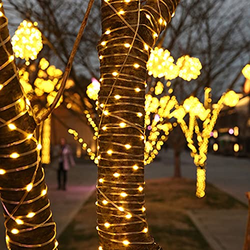 Solar String Lights Outdoor Waterproof, Solar Fairy Lights with 8-Lighting Modes, Cooper Wire PVC Covered, Decoractive Lights for Garden Party Wedding Christmas (2-Pack, 200-LED, 72ft, Warm White)