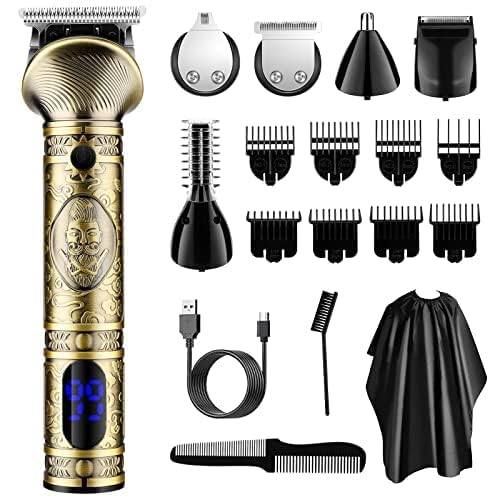 GSKY Professional Hair Clipper, Zero Gapped Cordless Men's Hair Clippers Set, Beard Trimmer T Blade for Home, Barber (LCD Bronze)