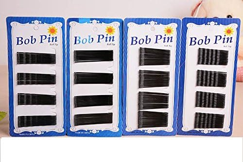 Tsuen 4 Pack Bobby Pins Metal Hair Pins, 4 Card Hair Barrettes Bobby Pin Hair Clips Headwear for Women Girls Teens, Flat Style and Curve Style, Black, 192 Pieces Pins in Total