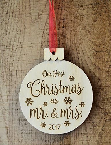 Newlywed Christmas Ornament 2020, First Christmas as Mr and Mrs, First Christmas Rustic Engraved Wood Ornament, Wedding Gift