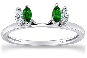 THE JEWEL ZONE White Natural Diamond & Emerald Enhancer Guard Wrap Wedding Ring in 14k Two Tone Gold Over Sterling Silver (1/6 Cttw)