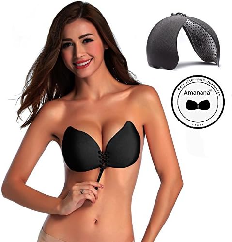 Amanana Strapless Self Adhesive Invisible Push-up Bra, Upgraded Version (D (85C(38C) 75D(34D) 80D(36D) 85D(38D) ), Black)
