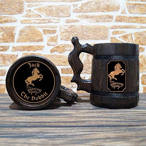 Prancing Pony Mug, LOTR Gift, The Prancing Pony Wooden Beer Mug, Lord Of The Rings Beer Stein, Hobbit Tankard, Frodo - Thumbnail 2