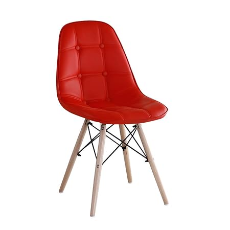 Red Oak - Myers (Red) - Set of 2 - Stylish Dining Cafeteria Accent Chair | Leatherette seat | Wooden Legs