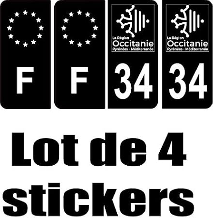 4 Stickers Plaque Immatriculation Style Black Edition - Région Sud 13, Vinyle Extérieur, 10x4.5cm