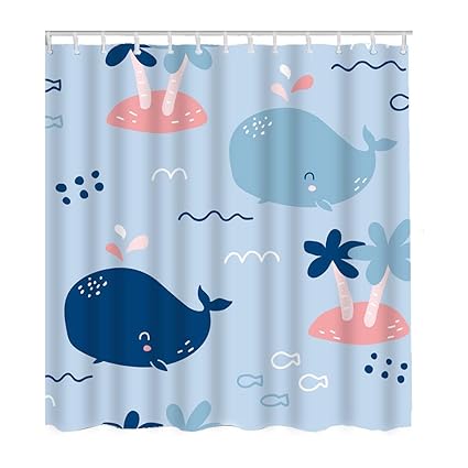 Amazon Com Moslion Whale Shower Curtain Set Cute Ocean Animal